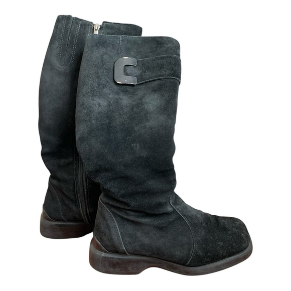 Women’s Black Suede Leather Zip Side Boots Low Platform EU37 Fits US 6 Shearling - Picture 2 of 4